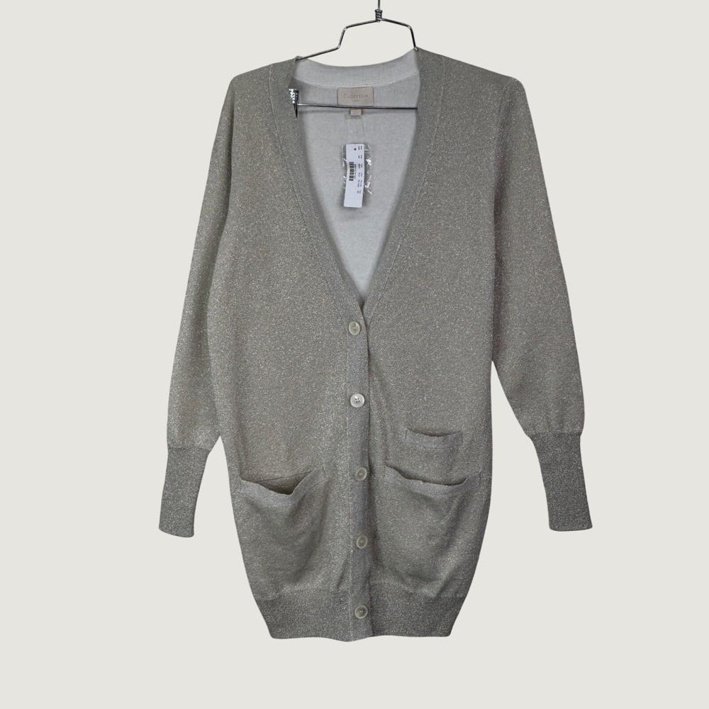 J.Crew Collection Cardigan Womens XS Gold Metallic Sparkle Longline Glam Sweater